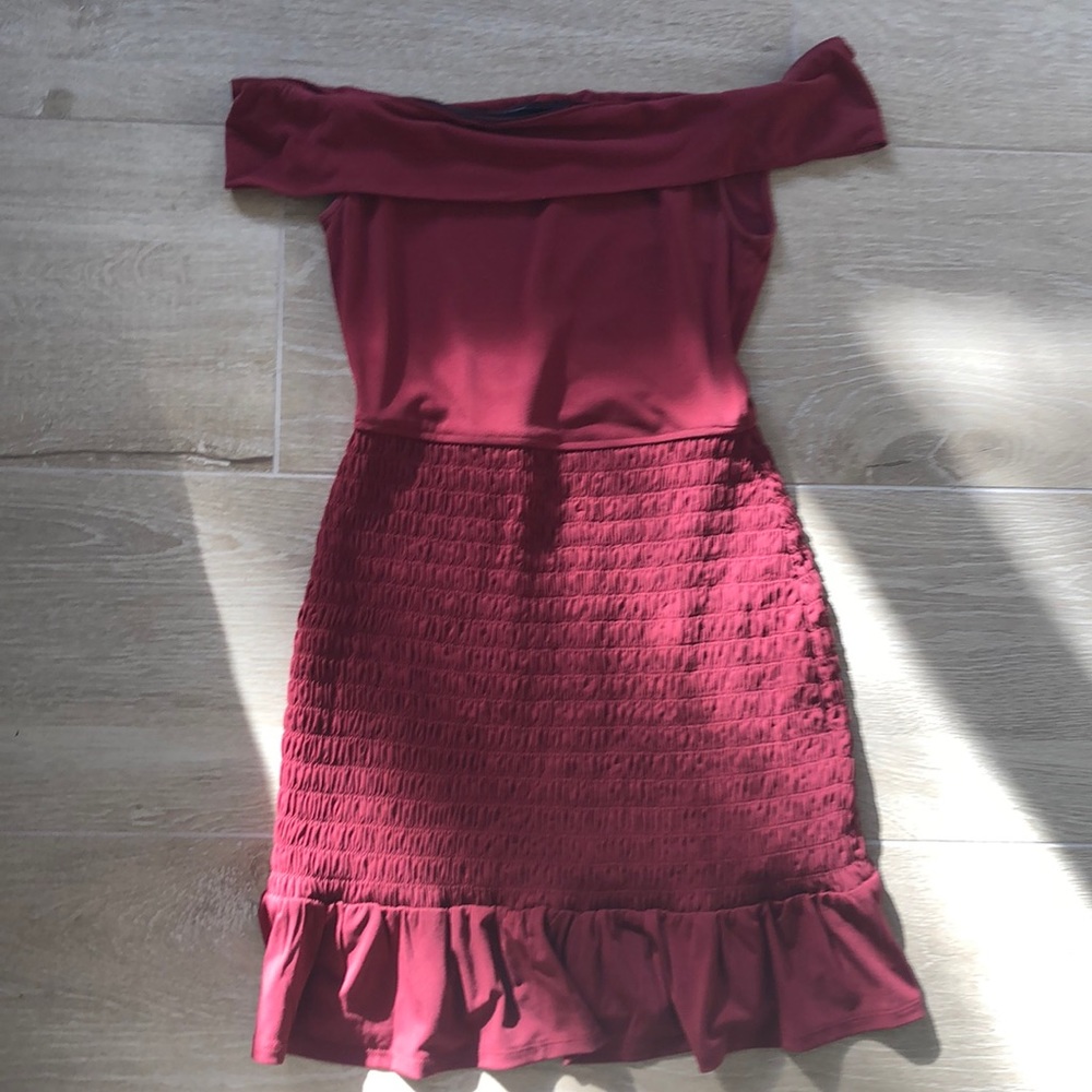 Camila Maroon Off Shoulder Dress